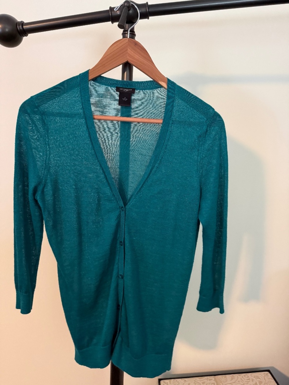Ann Taylor Teal V-Neck Cardigan Sweater Lightweight Knit Medium